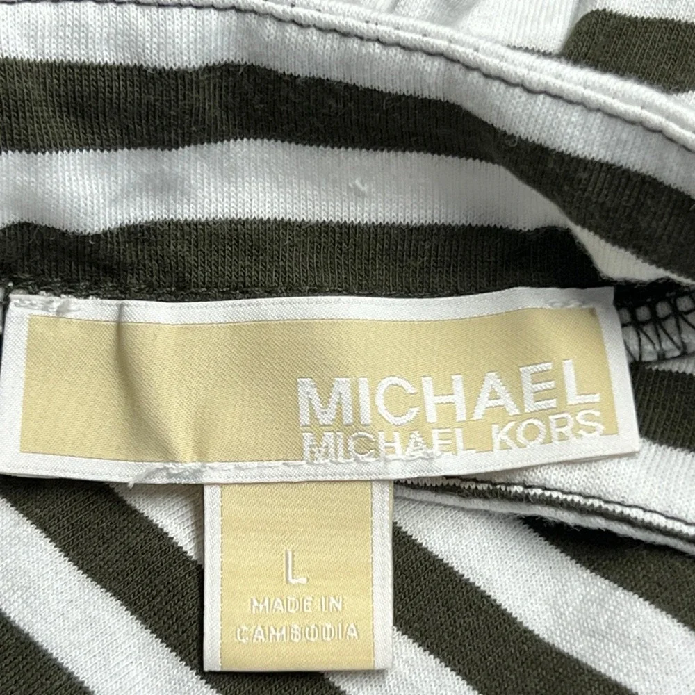 Michael Kors Top Womens Large Green Stripe Tank Flutter Strap Cotton Modal Knit